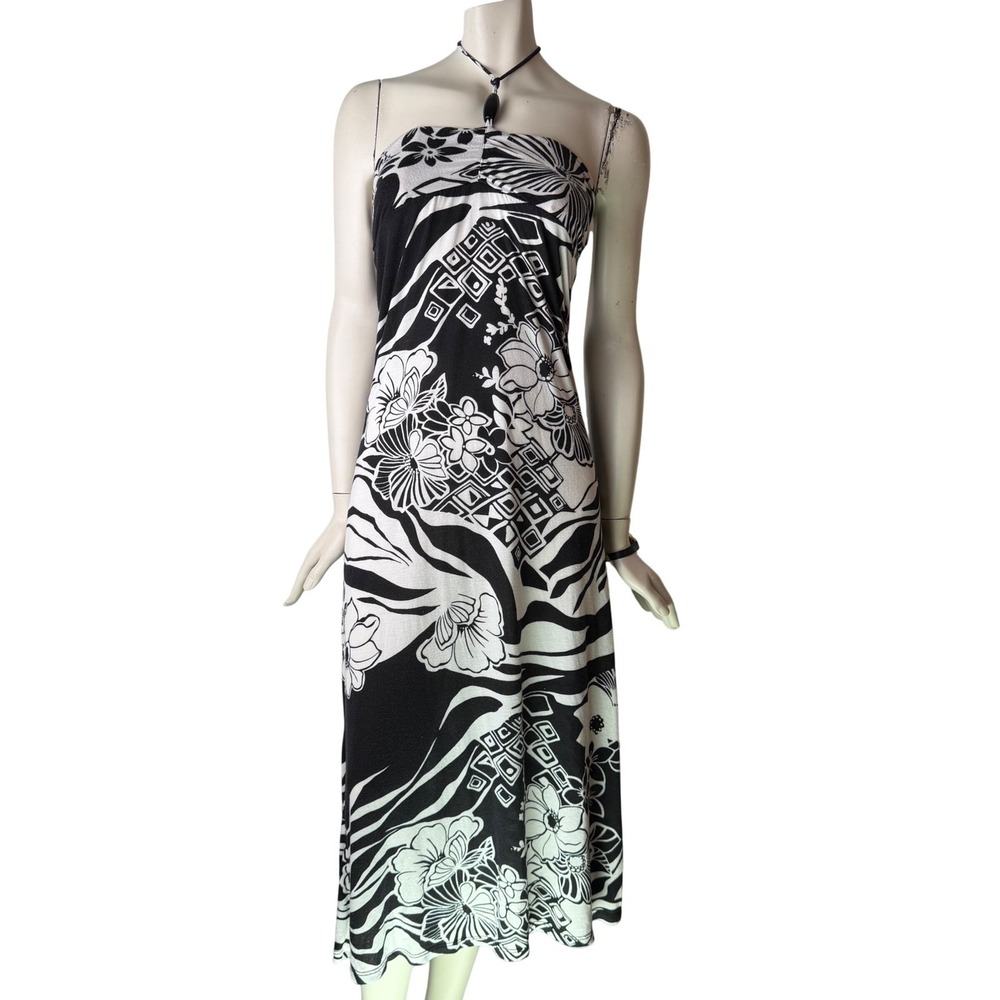 Trendyland Halter Midi Dress 100% Rayon Black White Floral Made In Canada  S